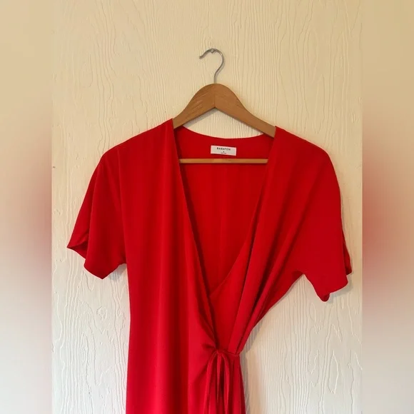 Babaton Aritzia Wallace Red Wrap Short Sleeve Mini Dress - Picture 6 of 14